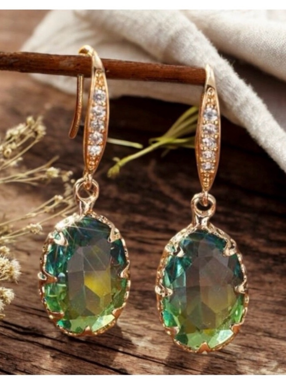 New Gorgeous Oval Tourmaline CZ Drop Earrings - Picture 7 of 9